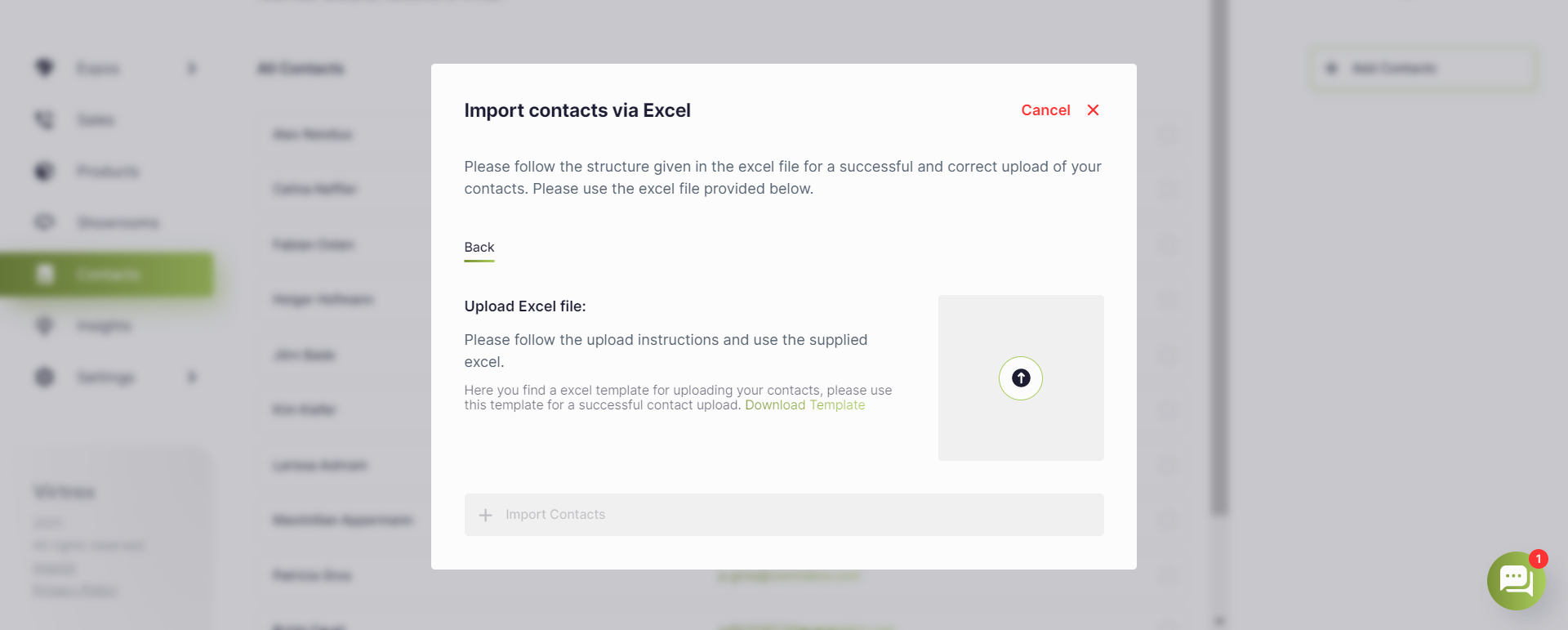 Import contacts via Excel
