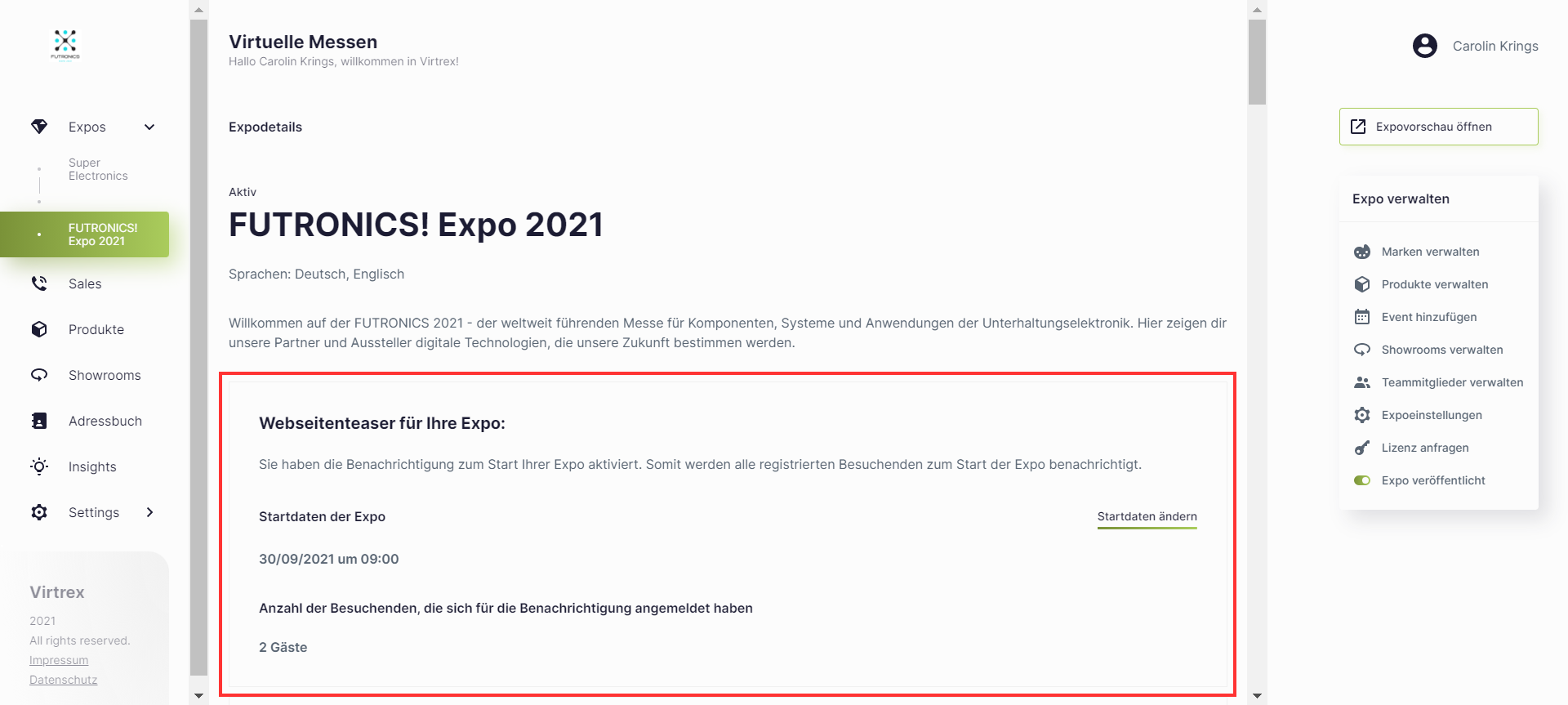 Webseitenteaser für Ihre Expo